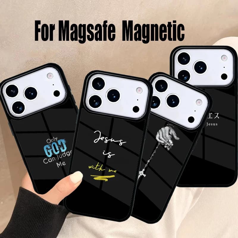 Custodia per telefono Jesus per iPhone 17 Air 16e 15 14 13 12 11 Pro Max Plus, Cover Magnetica Wireless Magsafe