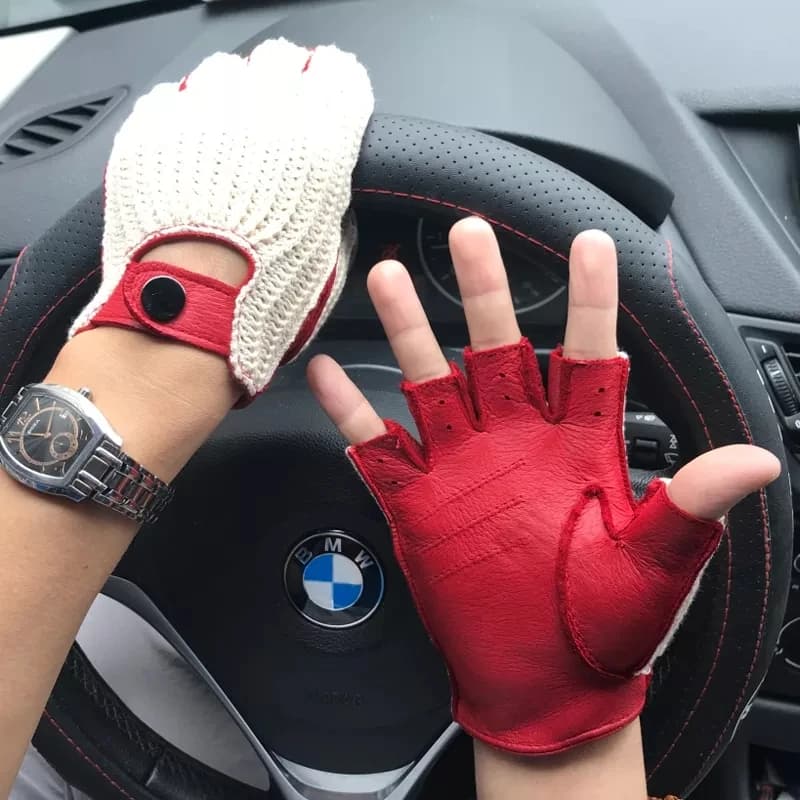 New half finger gloves in goat leather for men Non-slip mesh ventilation Horse riding gloves Hombre Summer in thin skin gym Eldiven