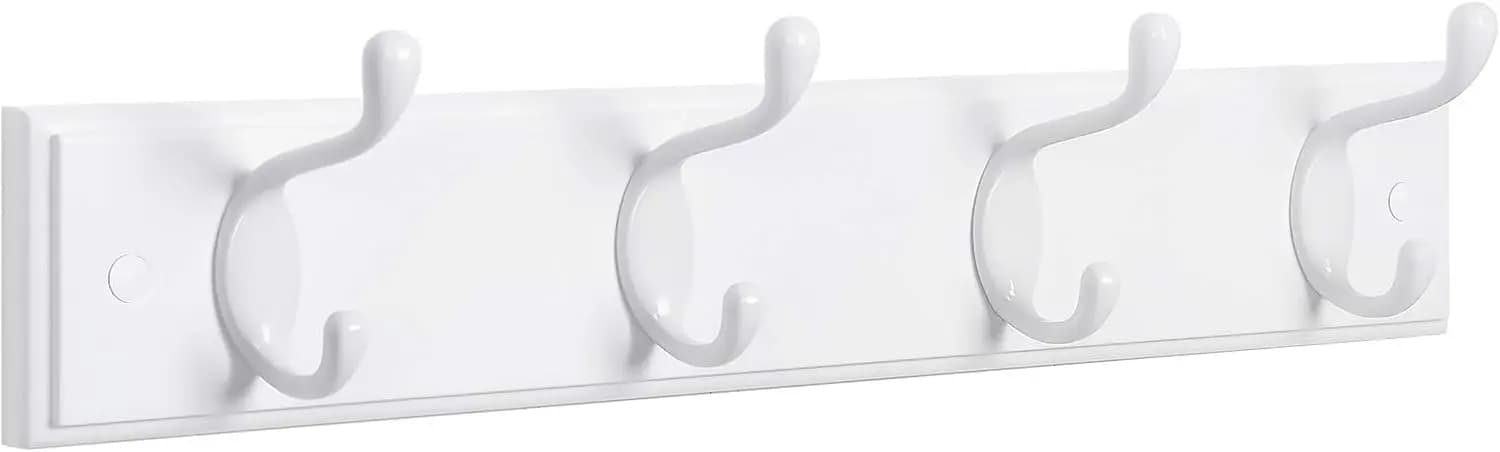 Wall-Mounted Coat Rack with 4 Dual Metal Hooks for Coats Bags Keys in Entryway Bedroom Living Room White
