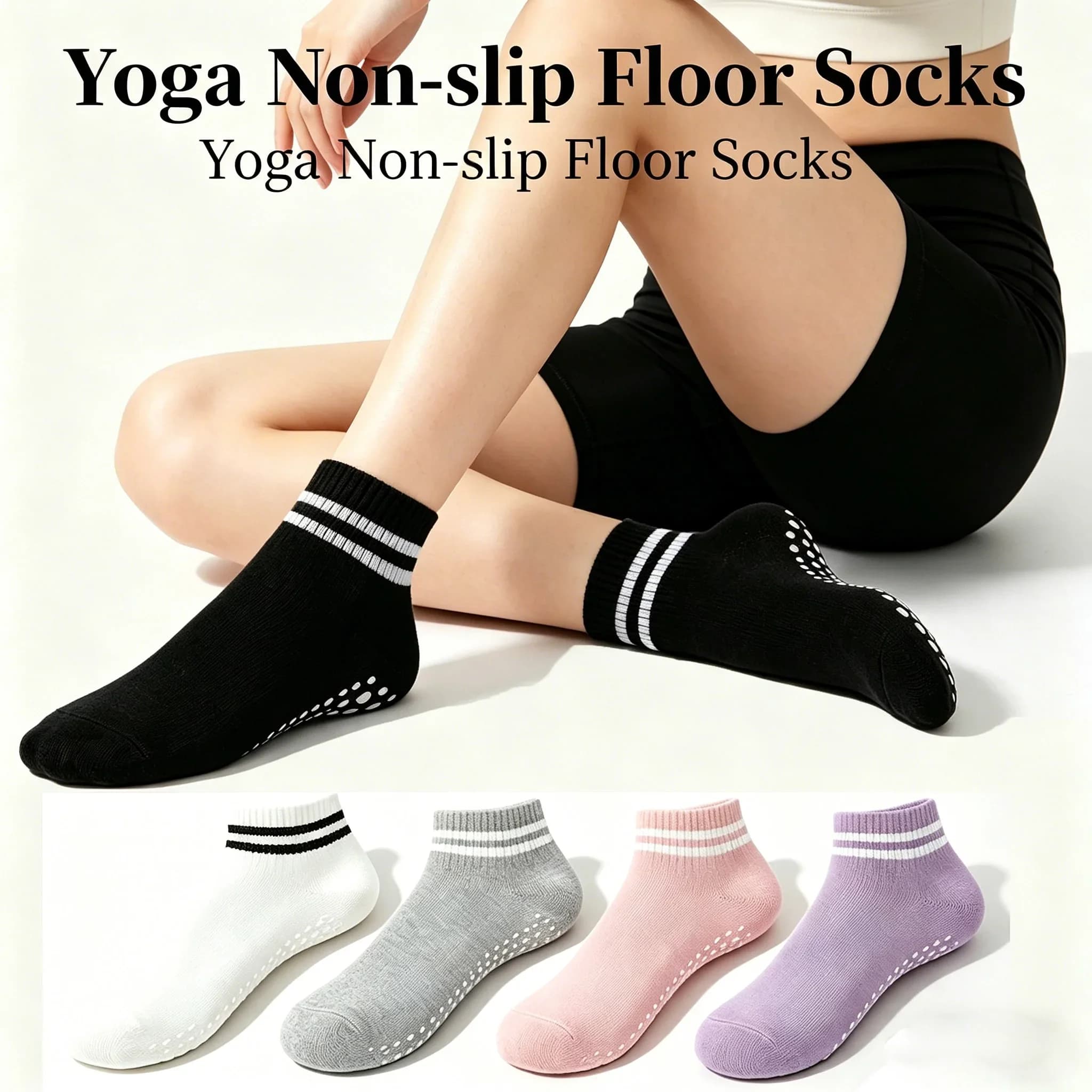Calzini Antiscivolo per Yoga e Pilates da Donna, Calze con Doppia Striscia Antiscivolo in Silicone, Calzini Sportivi per Allenamento e Danza