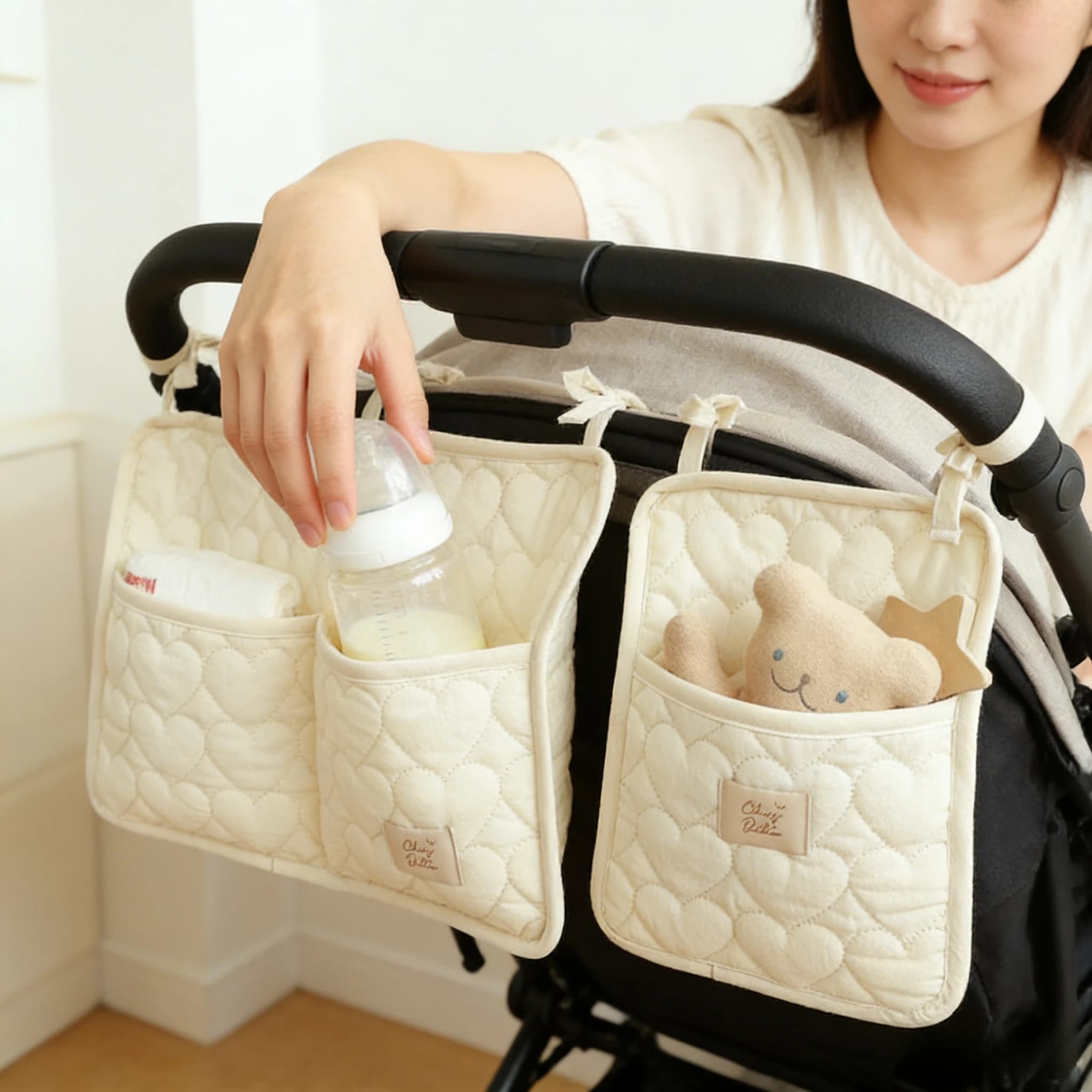 Borsa portaoggetti per neonati in stile coreano 2026, organizer portatile per passeggino per biberon, pannolini e giocattoli