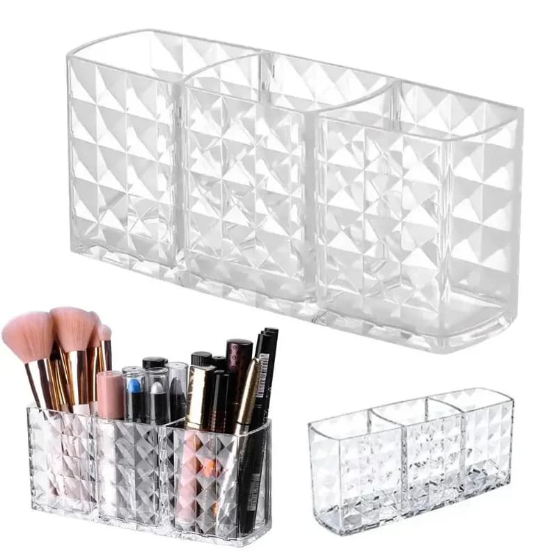 Clear Acrylic Cosmetic Storage Box 3-Hole Makeup Brush Holder Desktop Student Pen Holder Home Jewelry Sundries Organizer
