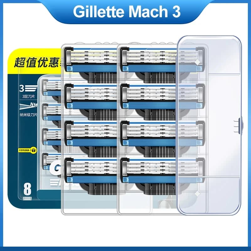 Gillette Mach 3 Testina per rasoio Ricariche per rasoio Cartucce con strisce lubrificanti Lame a 3 strati Taglio rapido e liscio Barba da uomo Cura del viso