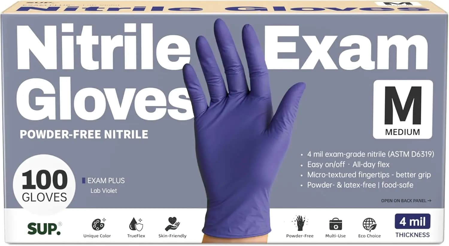 Powder-Free Nitrile Exam Gloves, 100/1000 Ct, Food Safe, Latex-Free, Medical, Cooking, Cleaning Disposable Gloves, Blue Violet