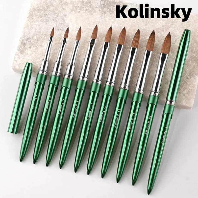 Pennello Verde per Nail Art in Pelo di Kolinsky e Nylon, Pennelli per Gel UV, Strumenti per Manicure, Pennarelli per Intaglio, Disegno e Pittura, Penne per Polvere per Unghie