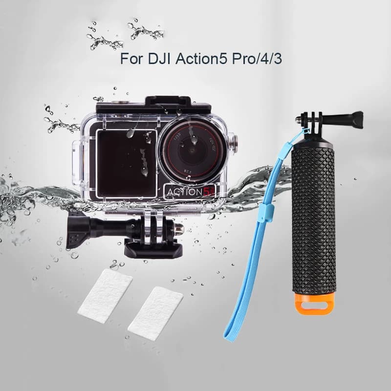 Custodia impermeabile per DJI Action 5 Pro/4/3 Custodia per immersione Guscio galleggiante Impugnatura per selfie Stick Antiappannamento per Action 5 Pro