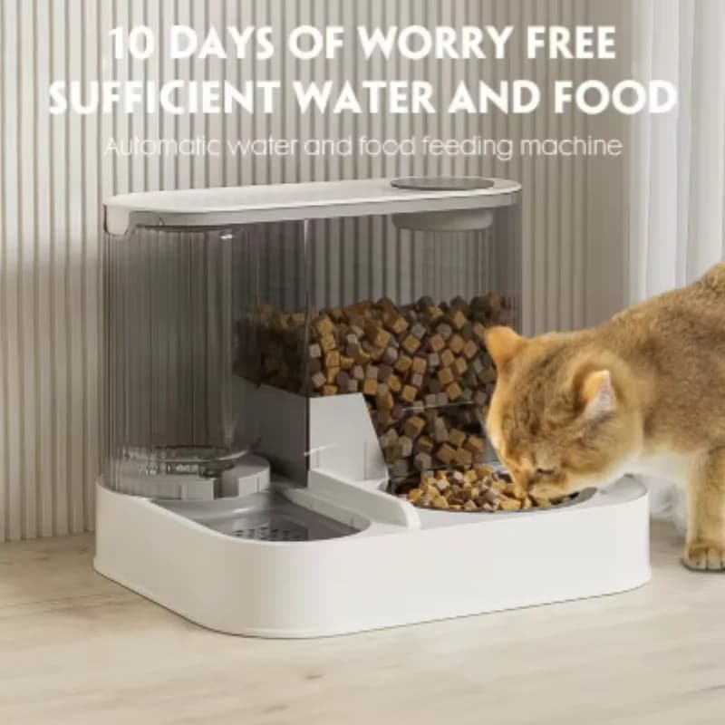 Dispenser Automatico 2-in-1 in Acciaio Inossidabile per Cibo e Acqua per Animali Domestici, Doppia Ciotola Anti-Perdita per Gatti e Cani