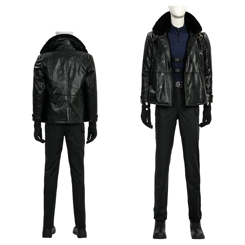 Resident Evil ‌ Costume da Cosplay Leon Scott Kennedy con Giacca in Pelle e Scarpe, Outfit per Halloween