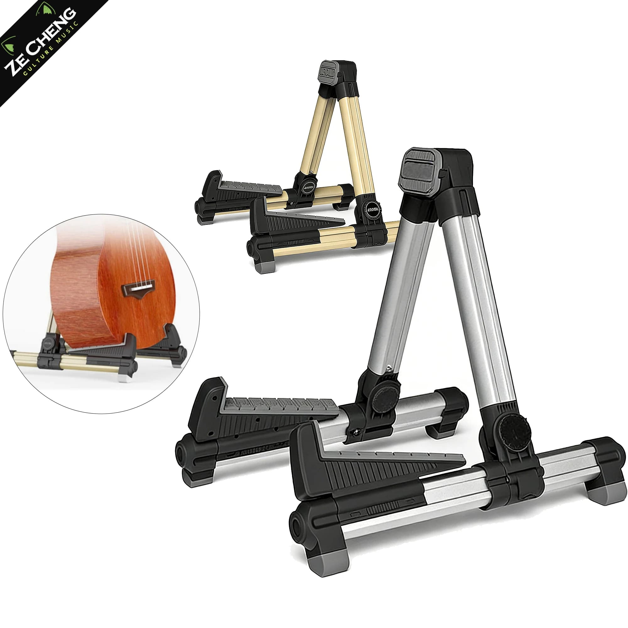 Supporto per chitarra portatile pieghevole, supporto in metallo resistente per chitarra acustica, elettrica, basso e ukulele