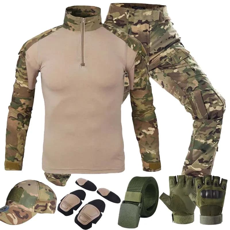 MC Outdoor Tactical Suits MultiCam Uniform CP US Cargo Pants Camo Military Combat Shirts Hunting Clothes CAP GLOVE PAD Trousers