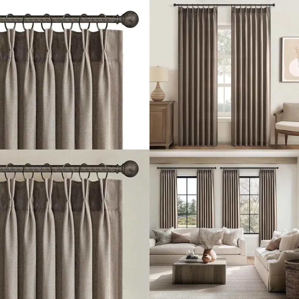108 Color Dark Linen Curtains, Set of 2 Panels, Semi-Transparents, Boho Style, Floor Length for Living and Bedroom