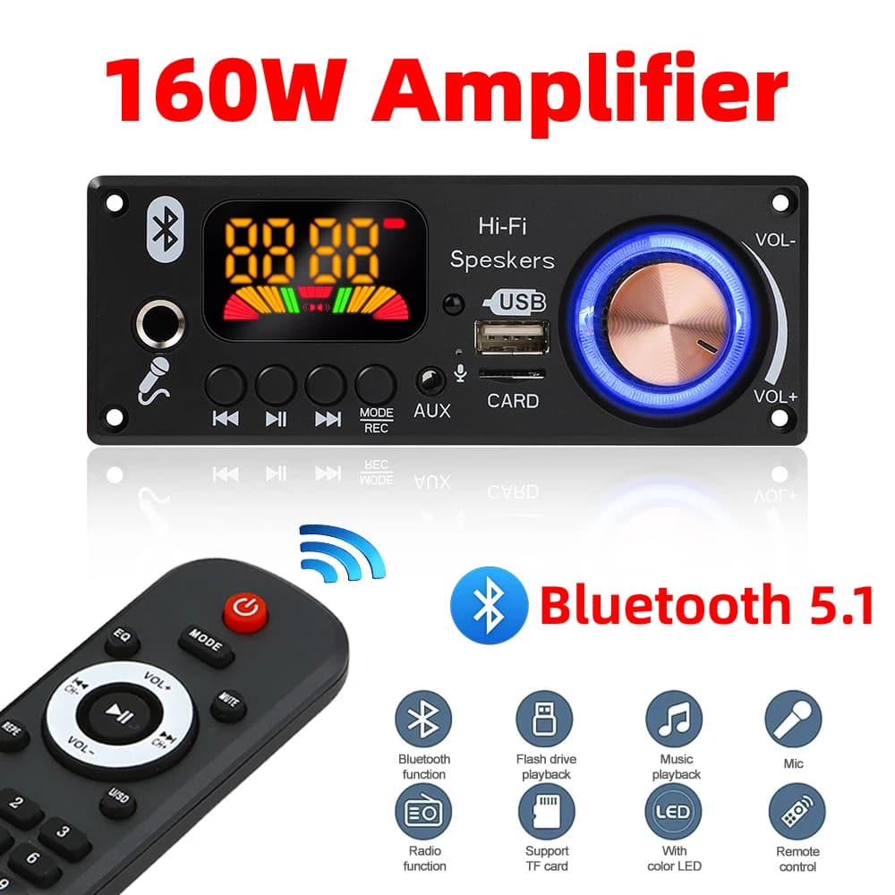 160W Amplificatore Bluetooth Scheda di Decodifica FAI DA TE 12V 6.5 millimetri Microfono Radio FM TF USB Auto Audio Lettore di Musica Altoparlanti Controllo del Volume
