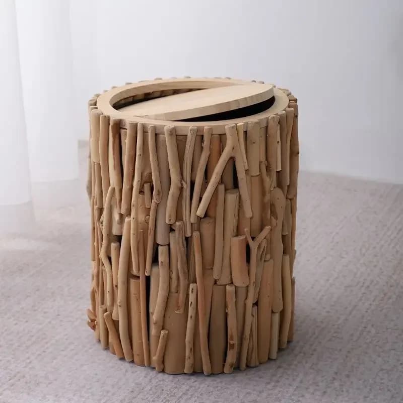 Cestini per rifiuti in legno riciclaggio arte di lusso spazzatura bagno cestini per lettiera all'aperto coperchio per cucina per ufficio cestino lattine da campeggio Mini