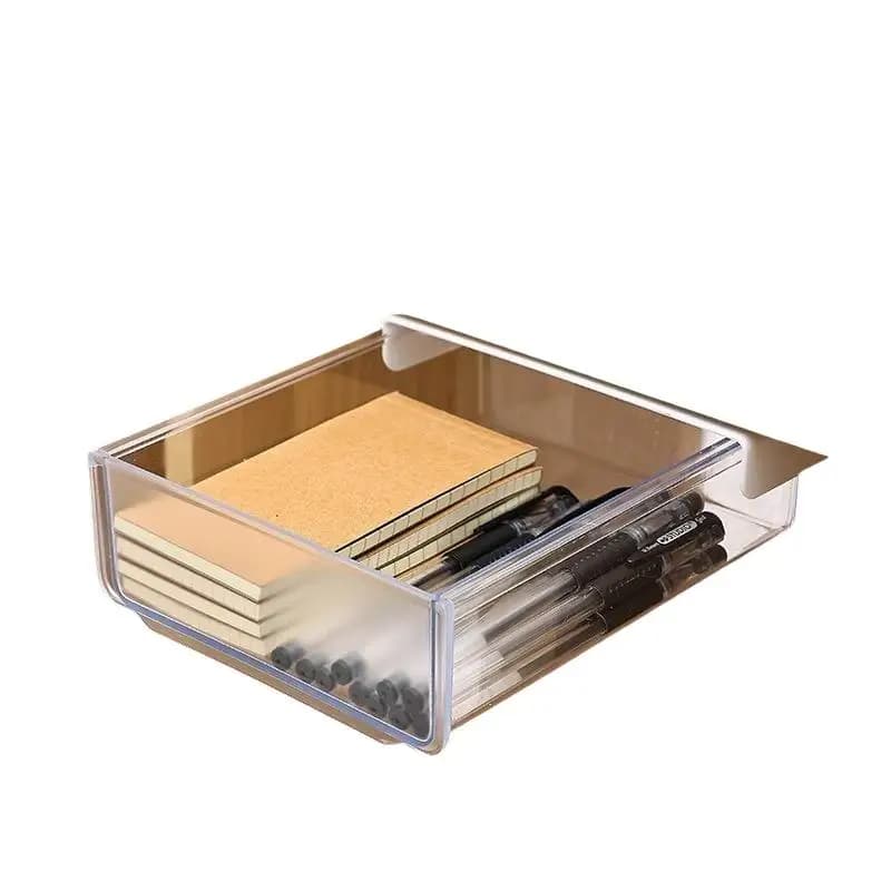@*Transparent Under Desk Drawer Organizer No Drill Self Adhesive Large Capacity Hidden Storage Tray for Home Study Desk Use