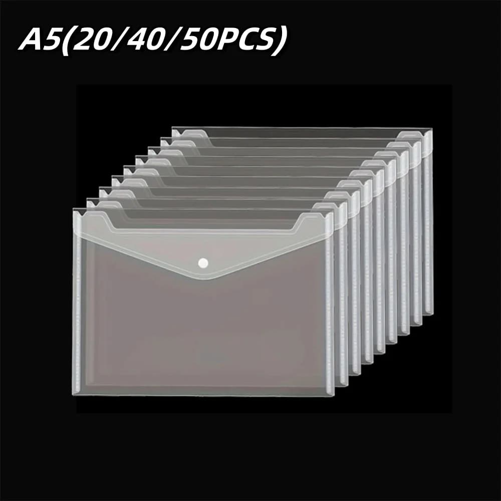 Borsa per cartelle A5 20-50 pezzi in plastica trasparente trasparente resistente portadocumenti carta per file forniture per ufficio documenti protezioni per fogli