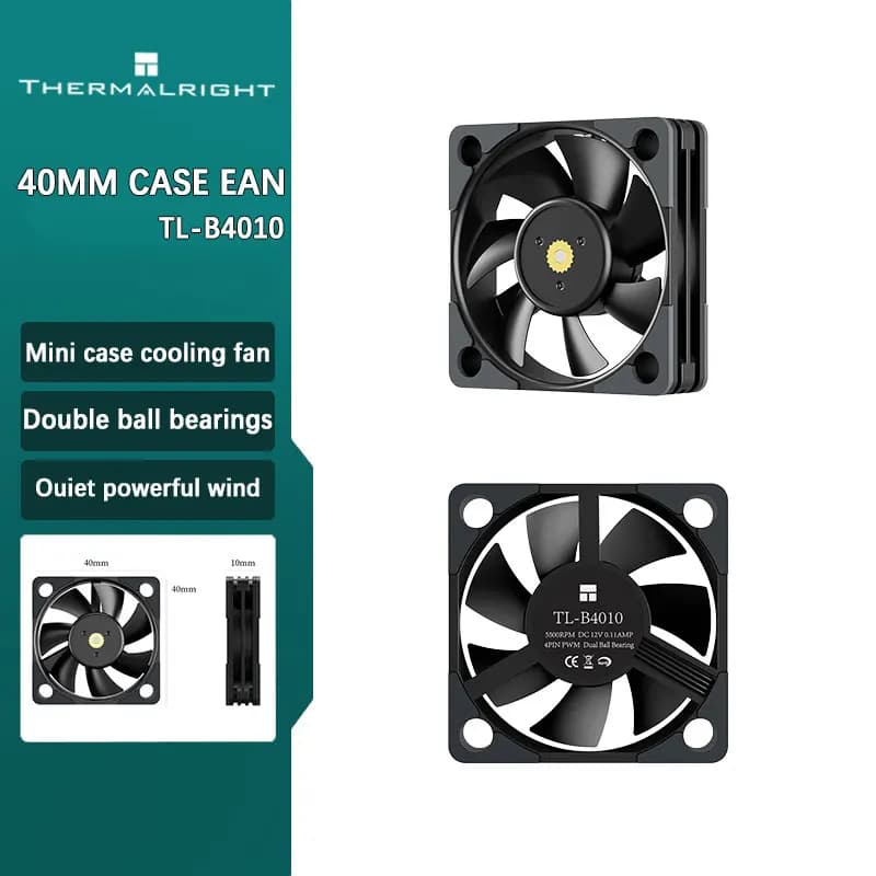 Thermalright TL-B4010 Ventola Mini per Case PC 4CM con Controllo Temperatura PWM, Doppio Cuscinetto a Sfera, 5500RPM, Pad Antiurto, 4010mm