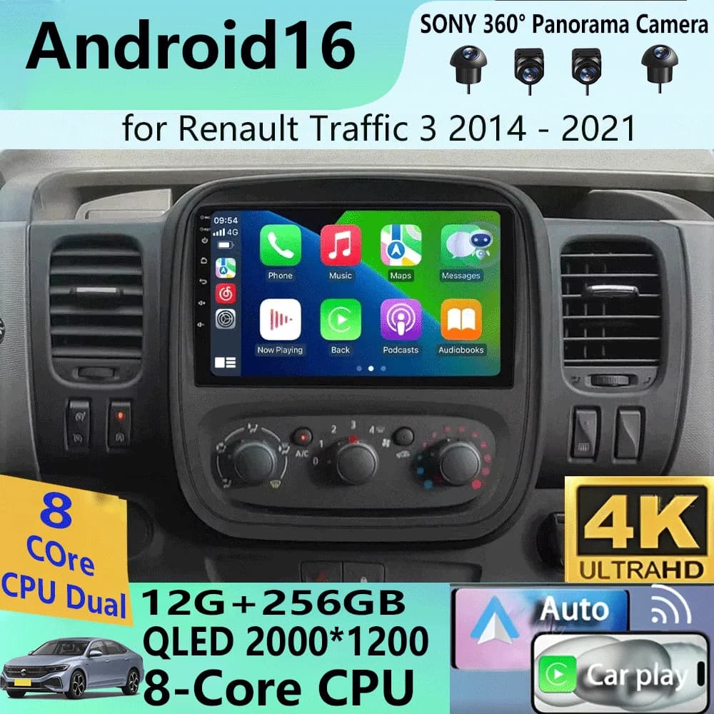 Autoradio Android 16 per Renault Trafic 3 2014-2021 e Opel Vivaro B 2014-2018, lettore multimediale video, navigazione GPS, DSP