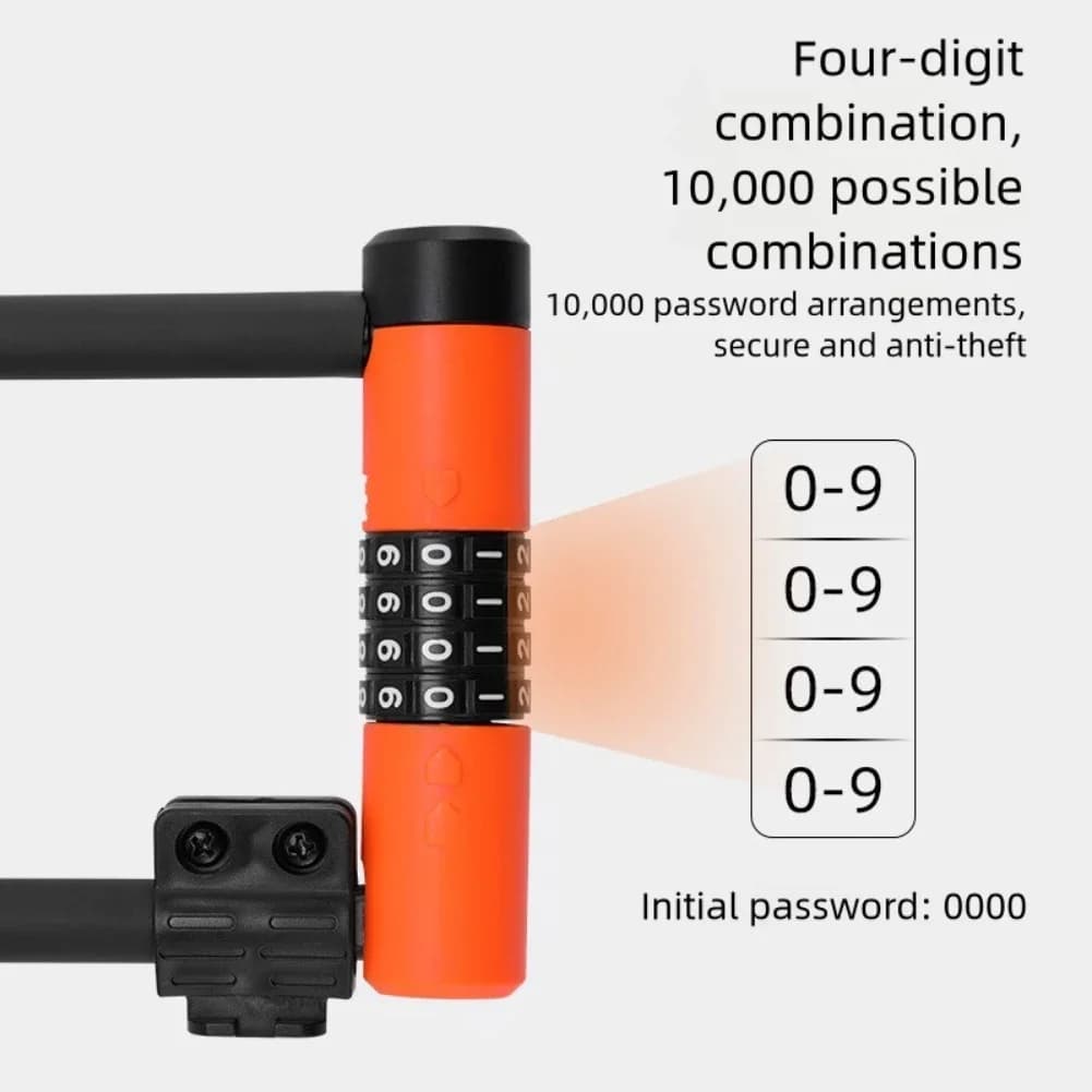 New U-lock for bike with 4-digit combination - high-security heavy load padlock for scooters and helmets for mountain bikes/roads