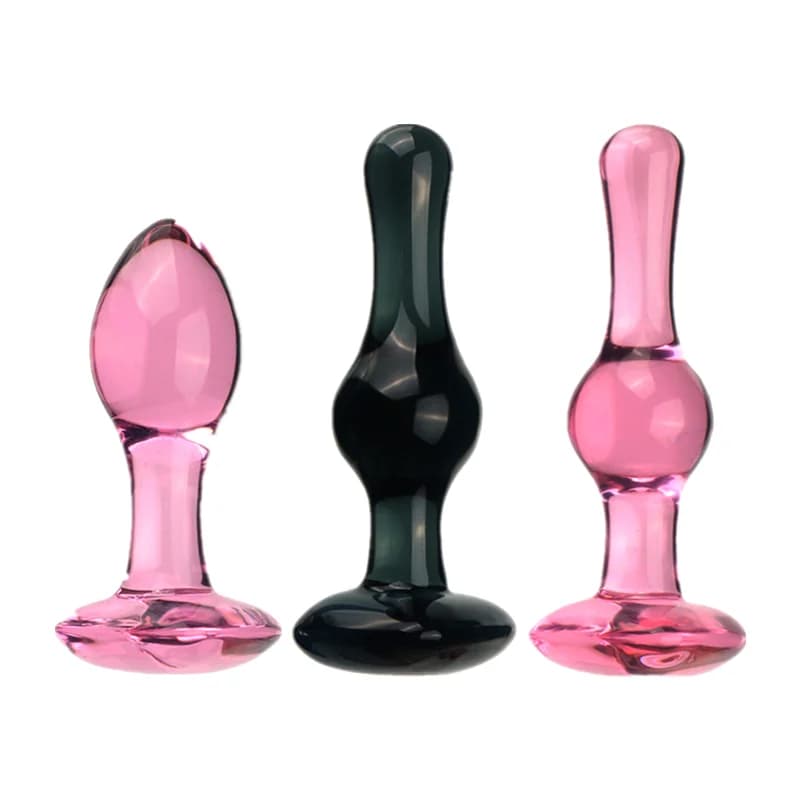 Plug Anale in Vetro Rosa e Nero a Forma di Cuore, con Punta Affusolata in Silicone per Allenamento Anale, Sicuro per il Corpo e Ideale per il Gioco di Coppia