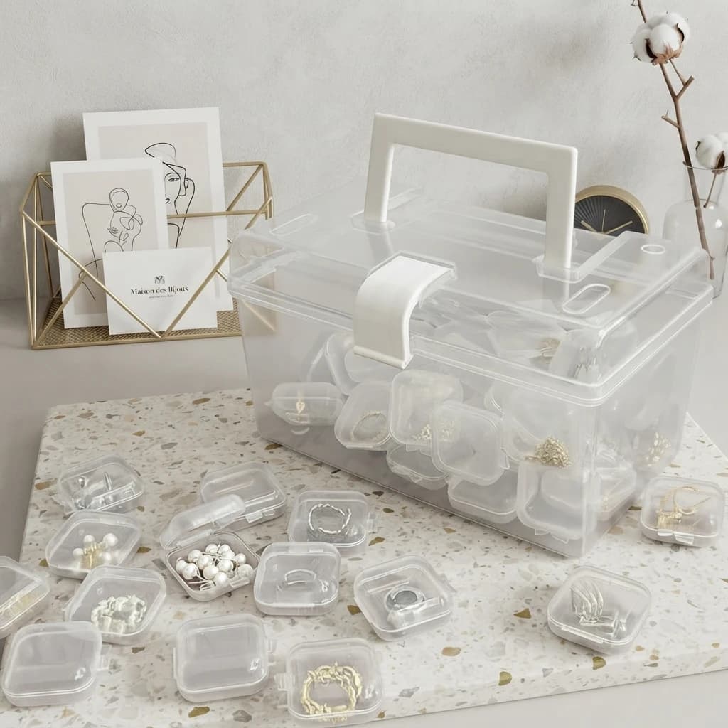 30pcs Mini Clear Plastic Storage Box Jewelry Storage Case Transparent Storage Organizer Multifunctional Portable Storage