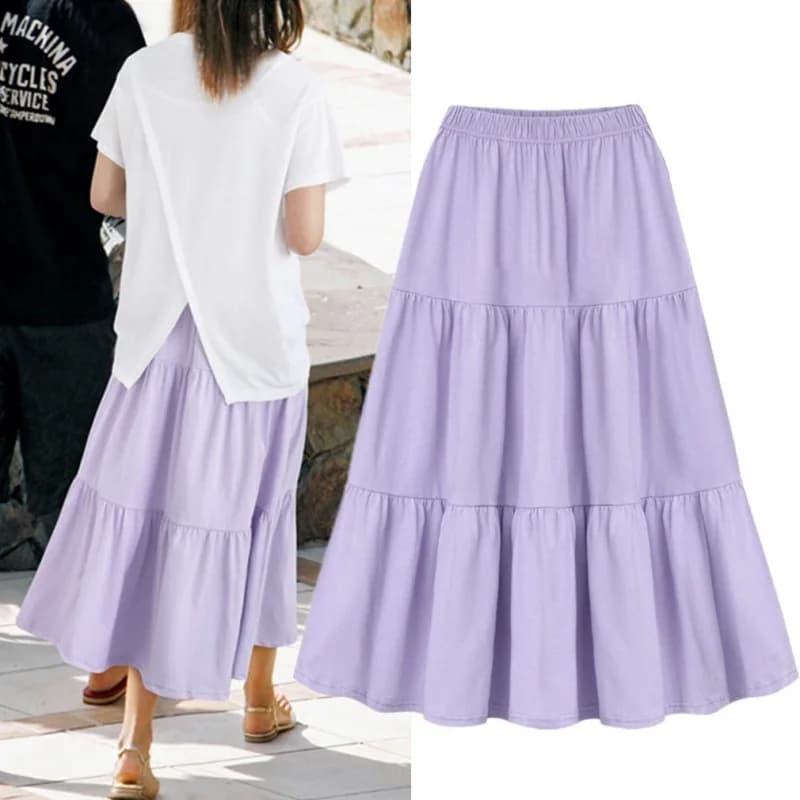 Skirts women 2026 new solid-color loose casual mid-length mid-waist ruffled skirt women's clothing