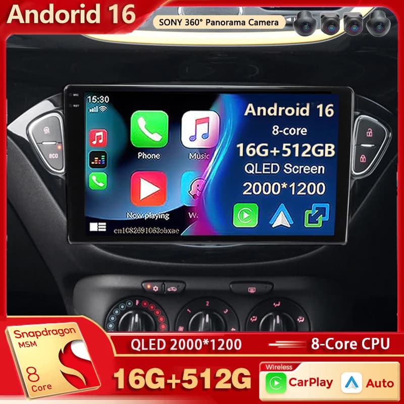 Android 15 Per Opel Corsa E 2014 - 2019 Adam 2013-2016 2K QLED Stereo Autoradio Lettore Video Multimediale GPS AI Voce CarPlay 4G