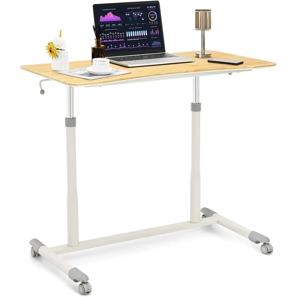 Scrivania Ergonomica Compatta Pneumatica Regolabile in Altezza con Ruote Bloccabili per Laptop, per Casa o Ufficio