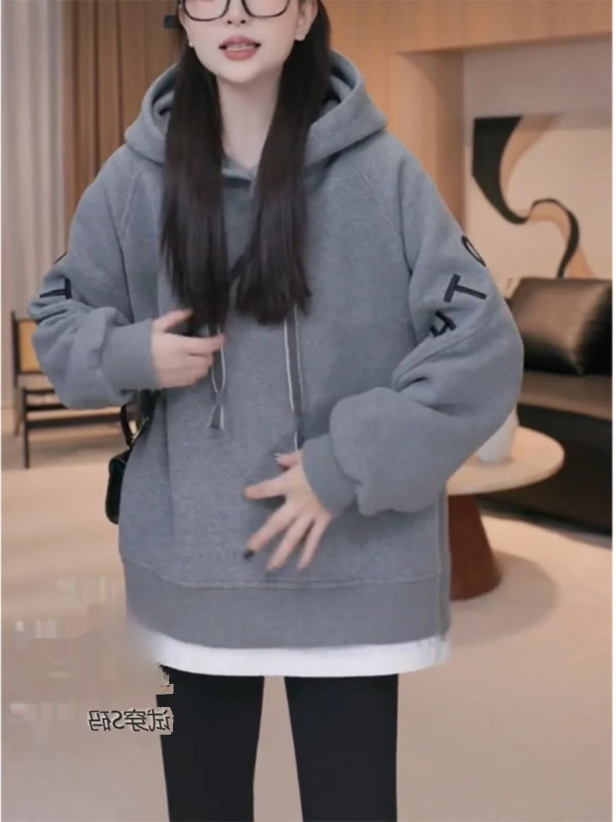 plus Size Patchwork Sweatshirt Jacket Thickened Autumn Winter Lazy Style Slimming Mid-Length Hoodie Outerwear Women's Fashion