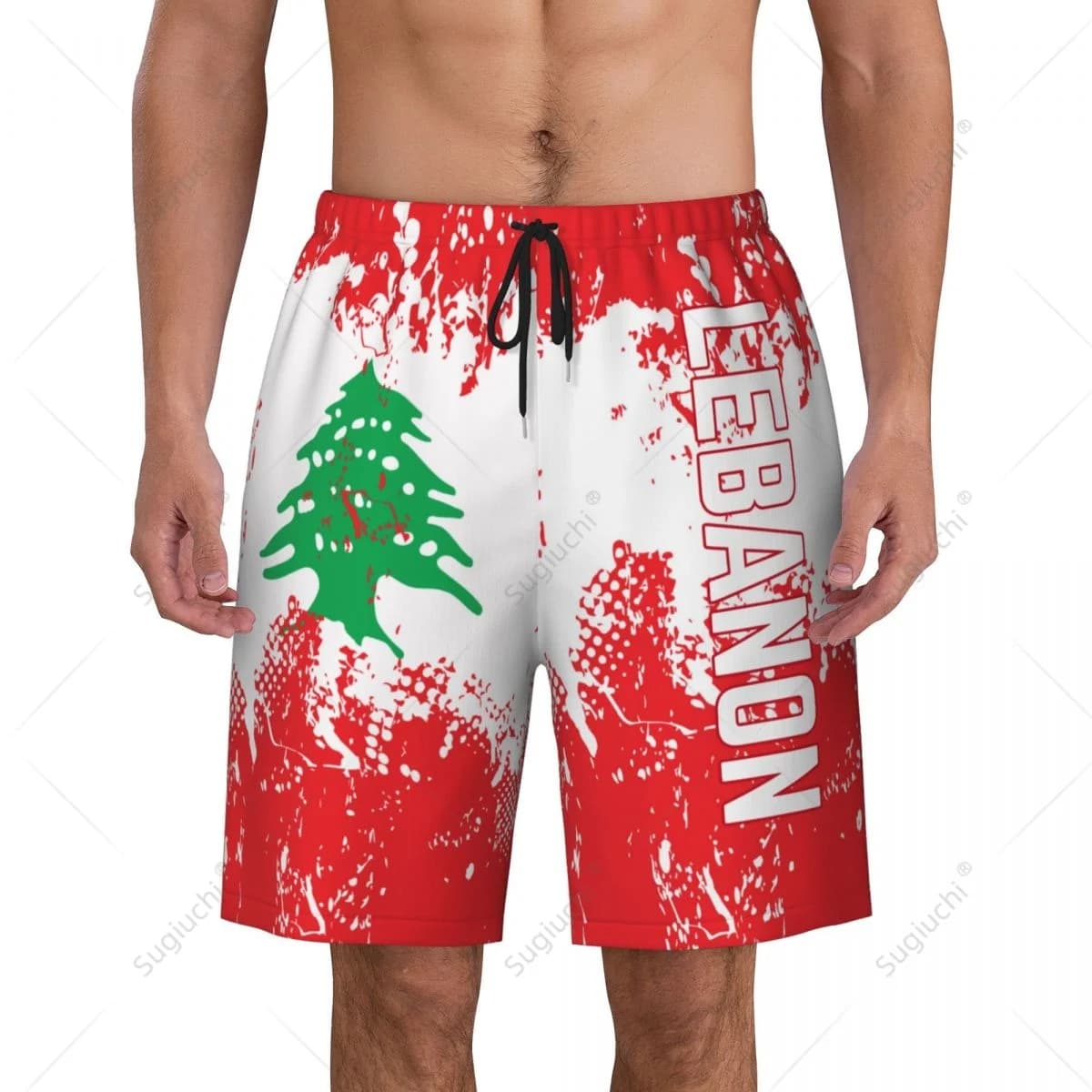 Pantaloni da spiaggia con bandiera del Libano da uomo Pantaloncini da surf Surf Ragazzi Calcio Ciclismo Costumi da bagno Corsa in poliestere