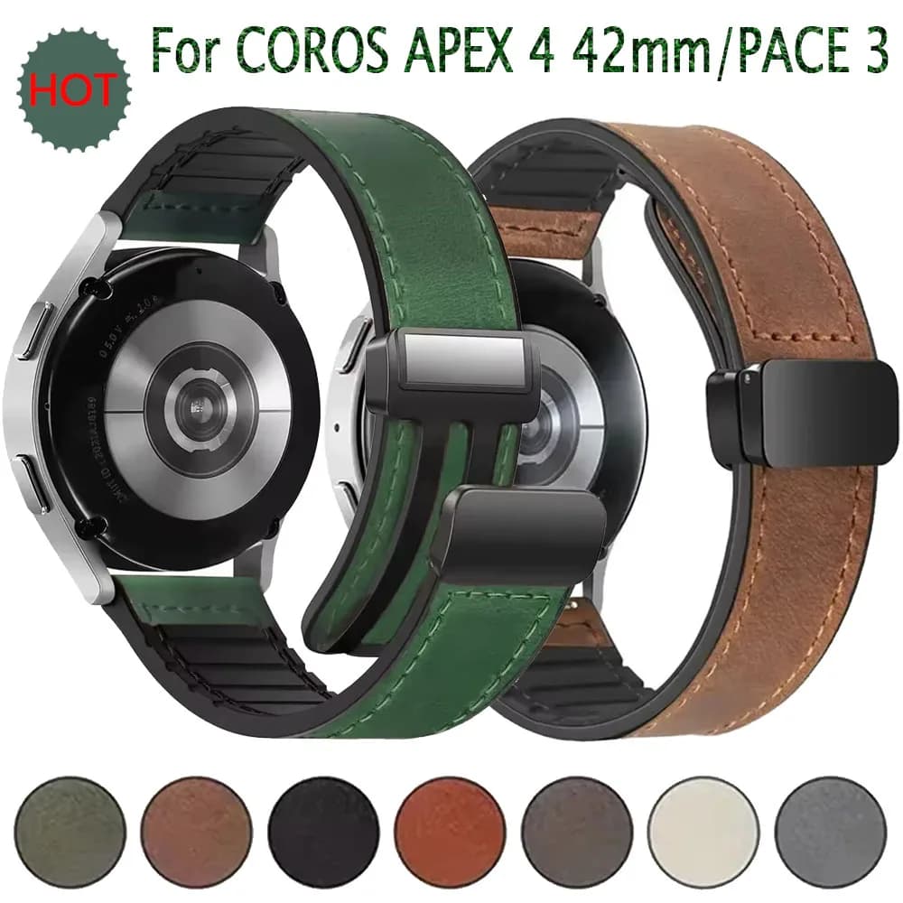 Silicone Strap + Leather for Suunto Vertical 2-1 Race 2/Run Magnetic Belt for COROS APEX 4 42mm PACE Pro/3 CMF Watch 3-2 Pro Band