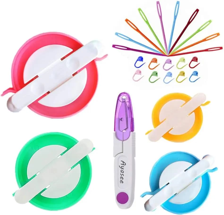 Kit per Creare Pompon con 4 Misure, Marcatori per Punti di Lavoro, Aghi e Forbici per Lavori Fai-da-Te