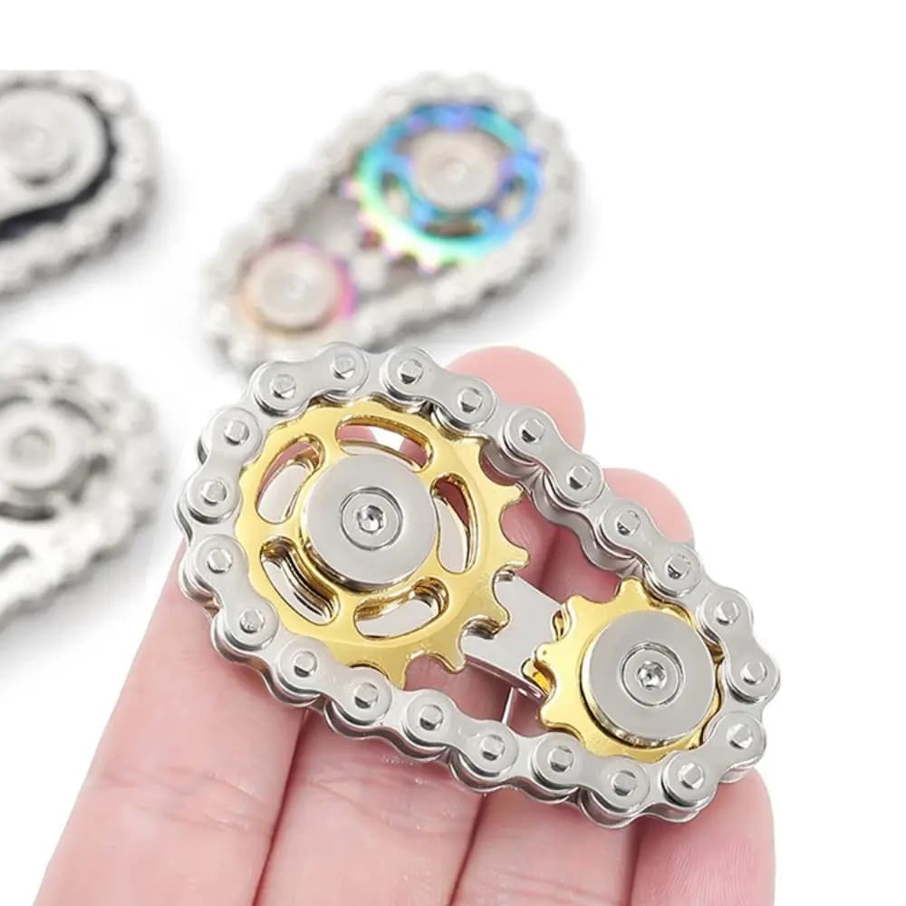 Fidget Spinner a Ingranaggi a Catena, Trottola Giroscopica in Metallo con Ruota a Ingranaggi, Spinner da Dito