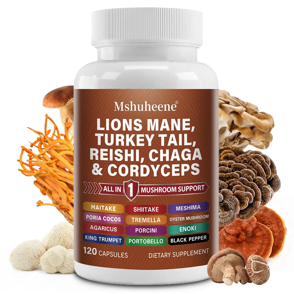 Capsule Complesso Funghi Energetici, Criniera di Leone Cordyceps Reishi, Supporto Nootropico per il Cervello, Memoria, Concentrazione, Energia e Potenziamento Immunitario
