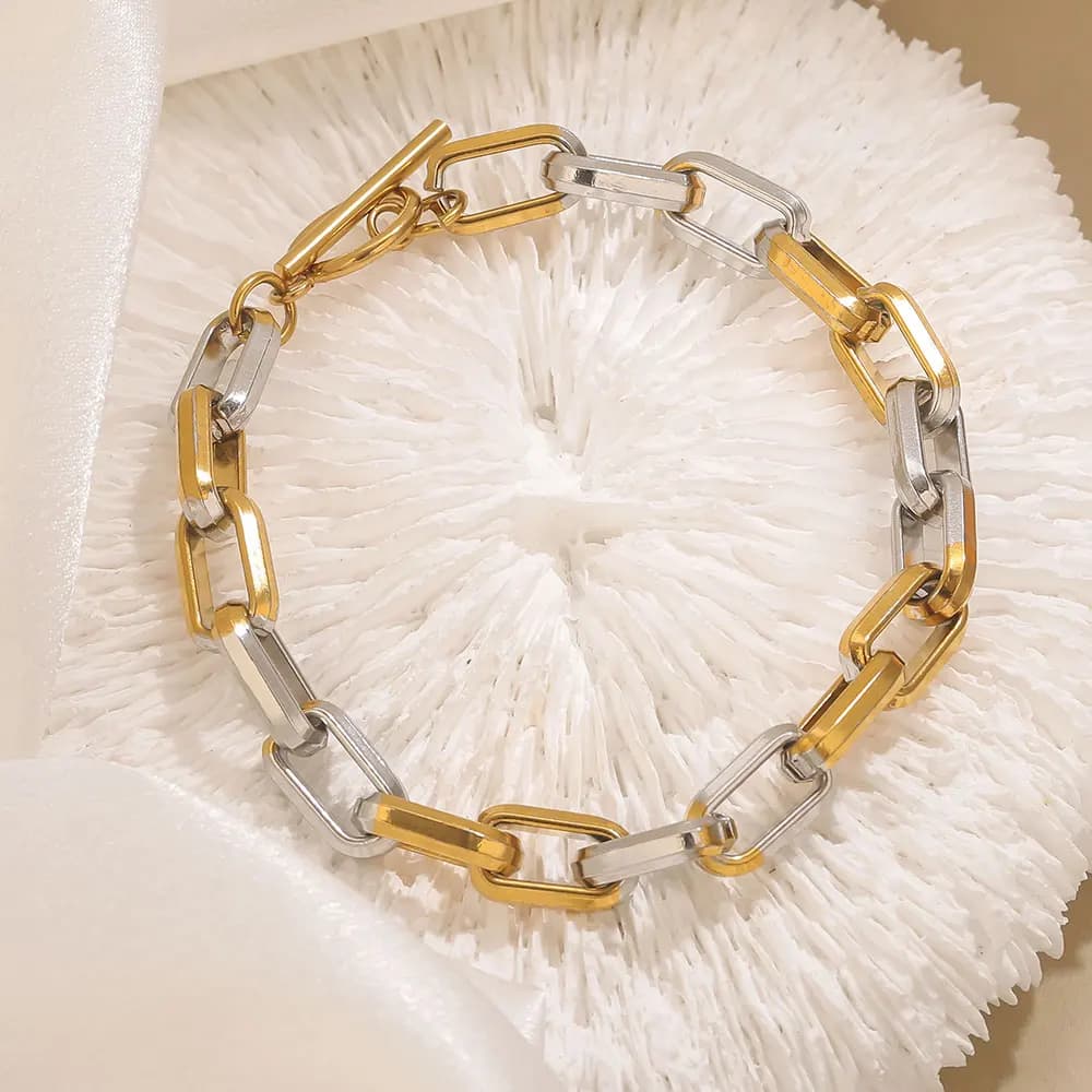 Stainless Steel Bracelets Paper Clip Chain Two-tone Craft Women's Jewelry Man Couple Bracelet Goth Boho Gifts Party Vacation