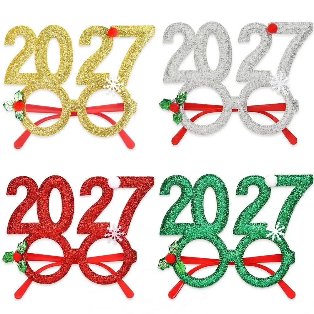 Sparkling Christmas Decoration Eyeglass Frame 2027 Digital Christmas Themed New Year Decoration Eyeglass Frame Party Photo Prop