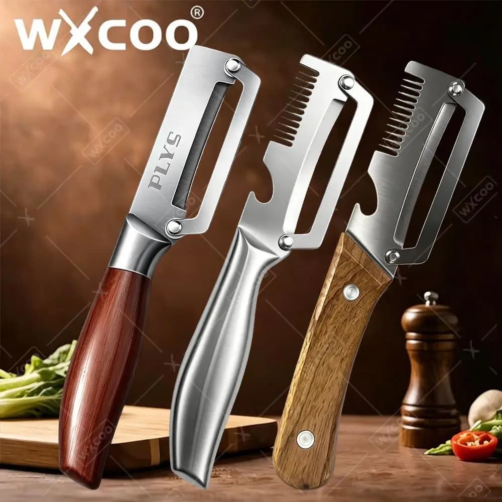 Pelapatate Multiuso con Manico in Legno e Acciaio e Apribottiglie Integrato - Utensile da Cucina Specifico