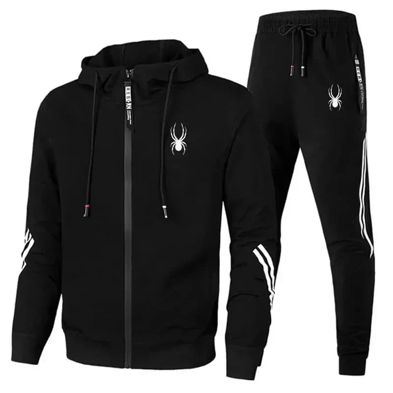 New Sporty Set for Men Spring-Autumn, Breathable, for Running and Fitness, Jacket with Zip and Sports Pants, Set 2 Pieces