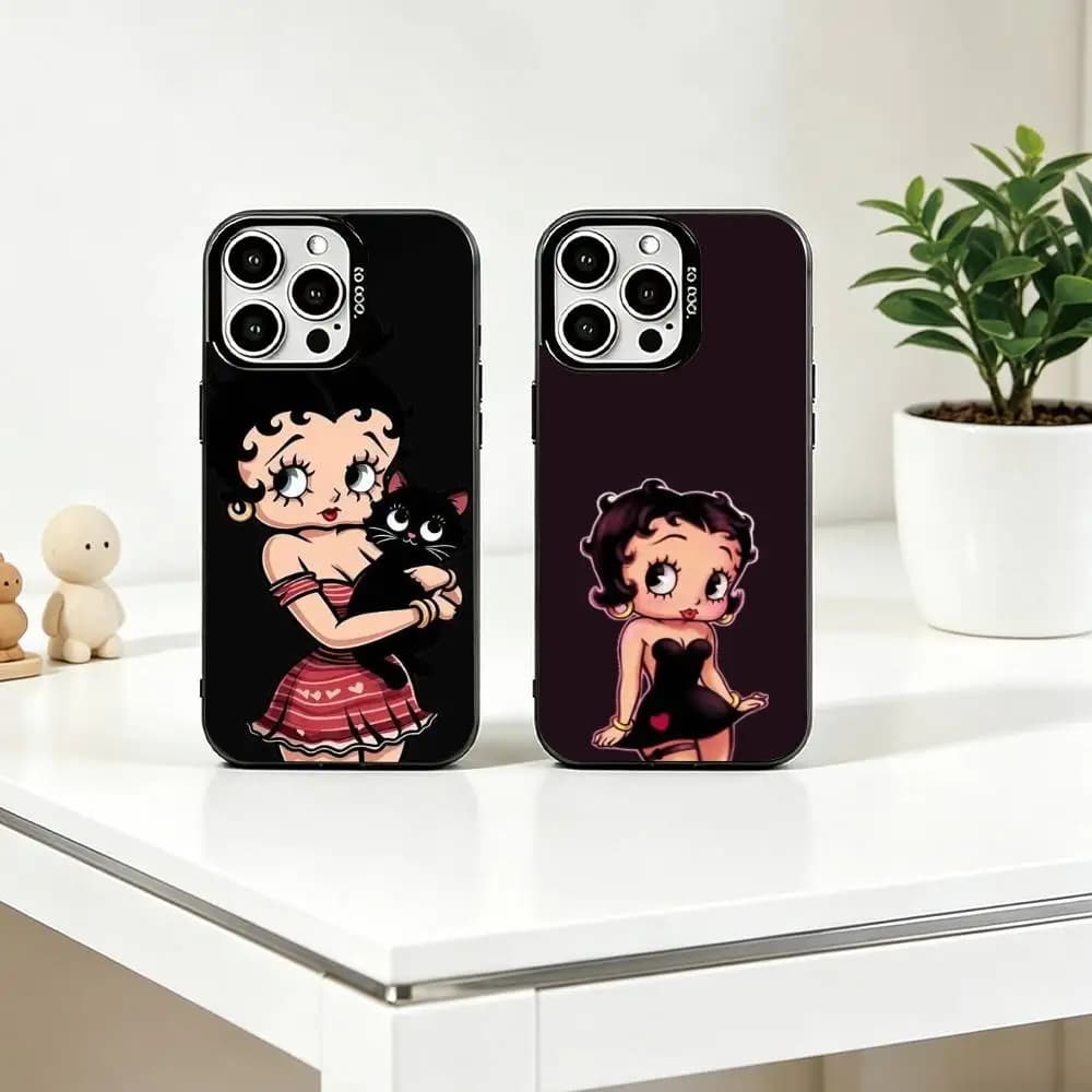 C-Cute cartoon Betty Boop Phone Case For iPhone 17,16,15,14,13,12,11 Plus,Pro Max,XS,Colorful Silver Phone case Funda Cover