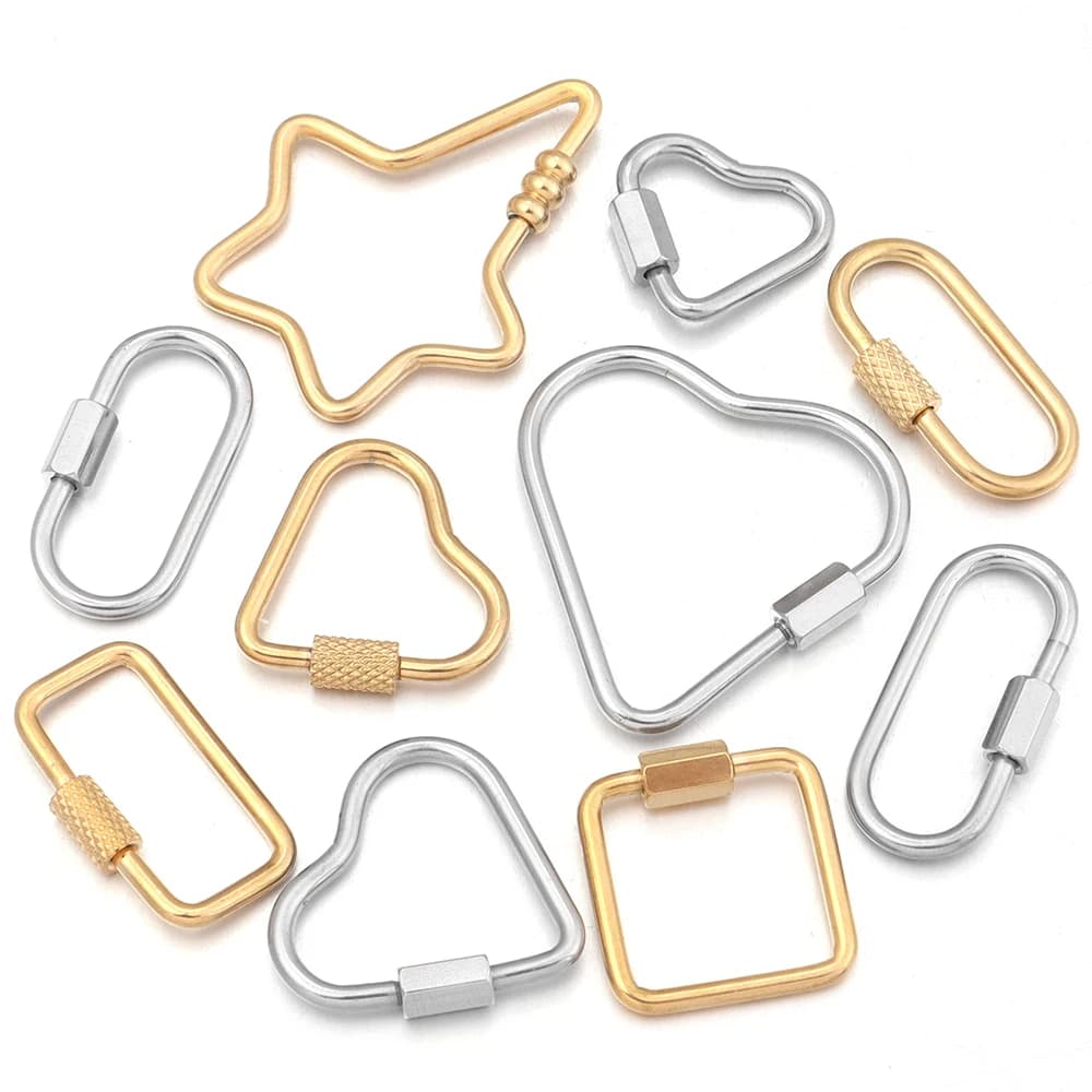 2pcs Gold Stainless Steel Heart Screw Carabiner Lock Connector Fastener Clip For DIY Necklaces Keychain Jewelry Making Supplies