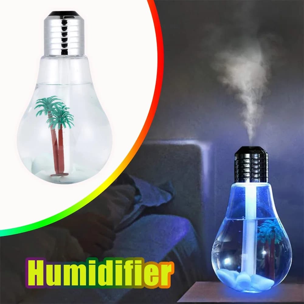 Compact Lampadina Shape Humidifier, for Bedroom & Desk, Small Air Humidifier with Large Nebulization, Portable, Silent, USB, Essential Oil Diffuser & Aromas