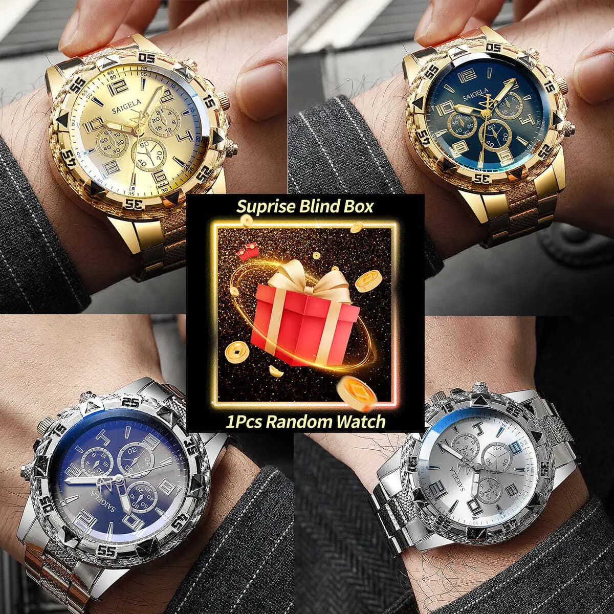 1PC Surprise Mystery Watch Cyeco Box-Uomini Working Clocks Fashion Arabic Dial Stainless Steel Bracelet Men's Quartz Watch Reloj Hombre