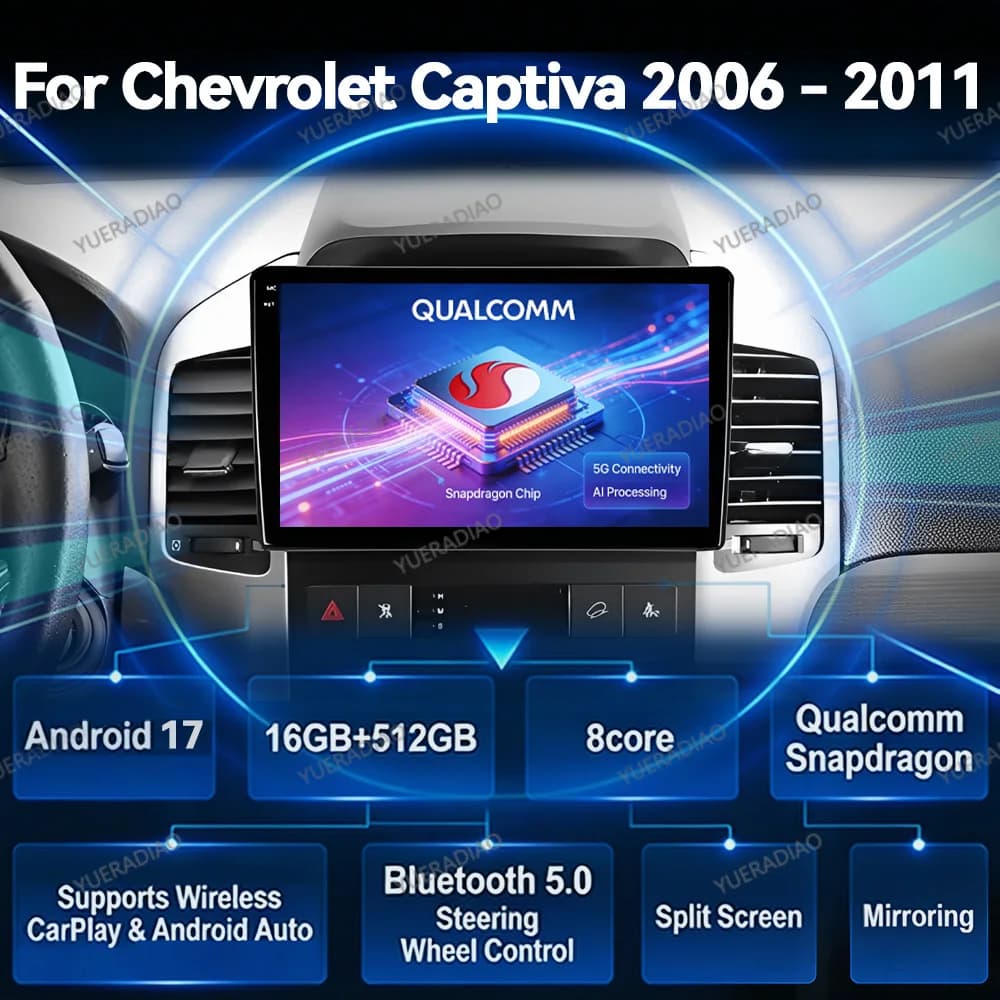Android 17 Car Radio For Chevrolet Captiva I 1 2006 - 2011 Multimedia Stereo Video Player 4G LTE 5G WIFI BT Qualcomm 2DIN QLED