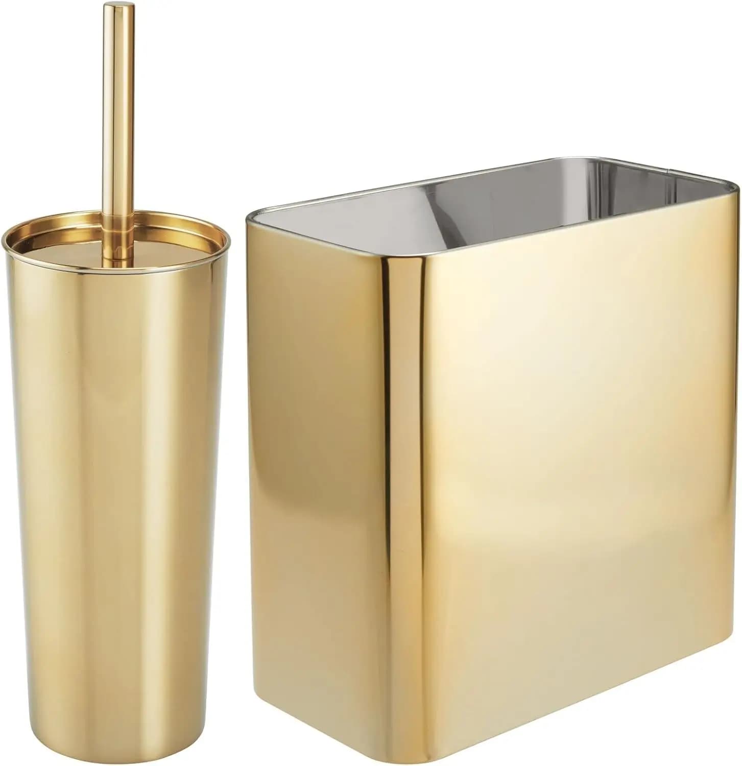 Set Moderno e Compatto di Scopino per WC e Cestino Rettangolare in Metallo per Bagno - Combo Robusta per Pulizia Profonda