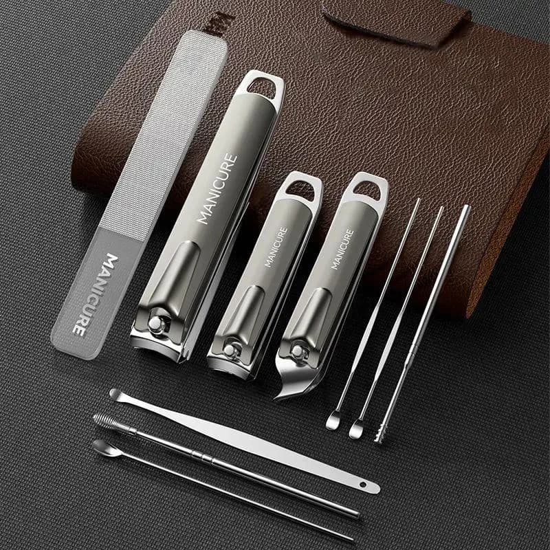 10PCS Professional Nail Clippers set Rotating Leather Bag Pedicure Care Tools Manicure Set Home Care Gift