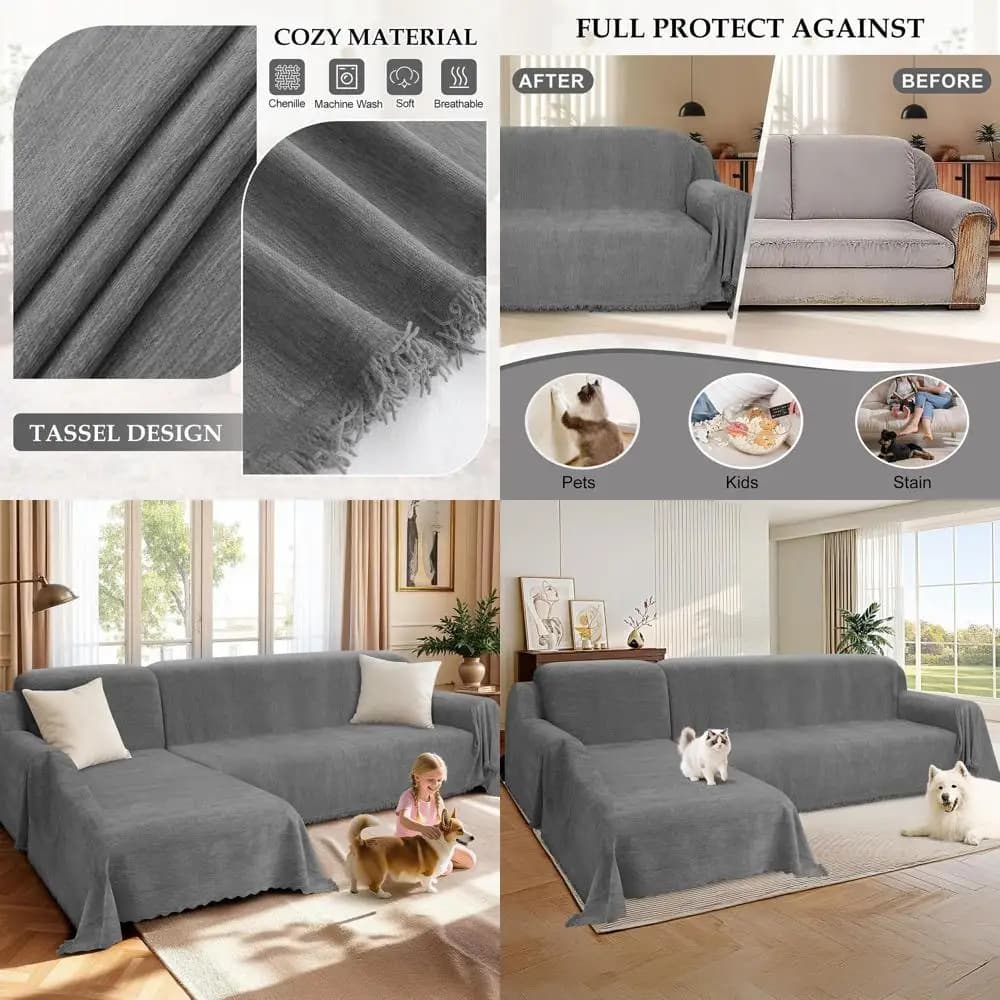 Copridivano componibile a forma di L lavabili per animali domestici con chaise longue, fodere in 2 pezzi, grigio chiaro, XX-Large