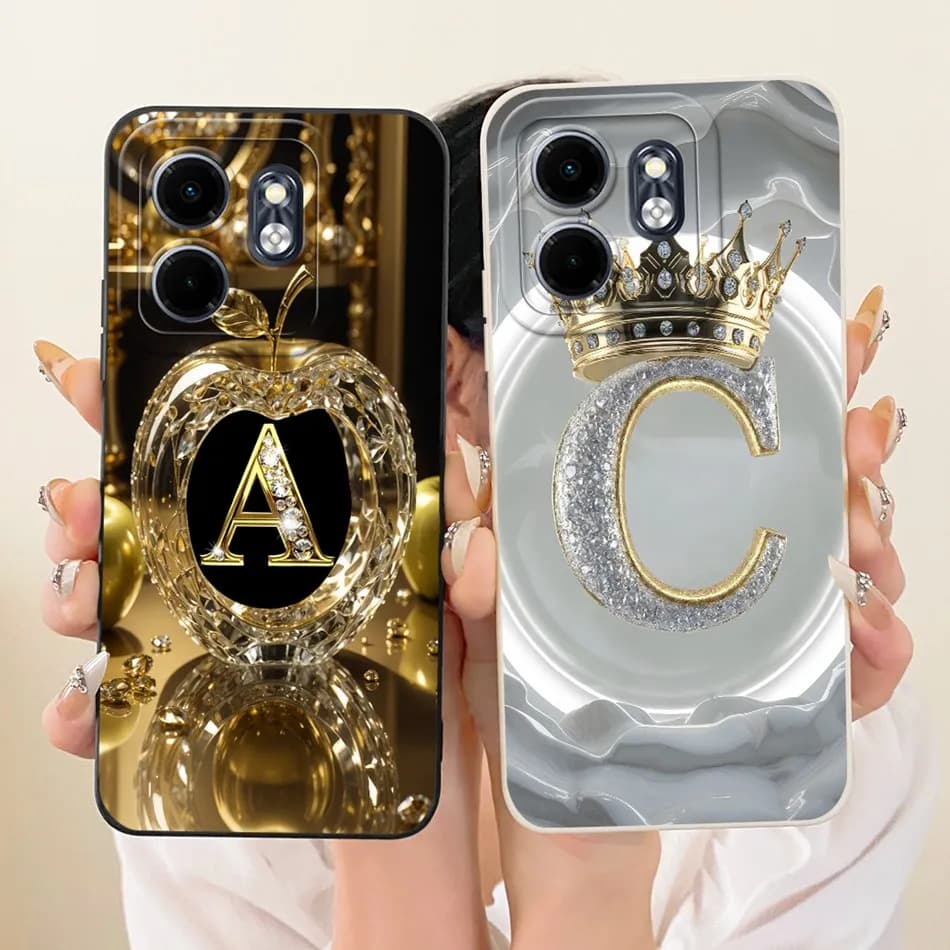 For Infinix Hot 50i X6531 X6532 Smart 9 Phone Case With Crystal Crown Initial Letter Lens Protective Soft Silicone Jelly Cases