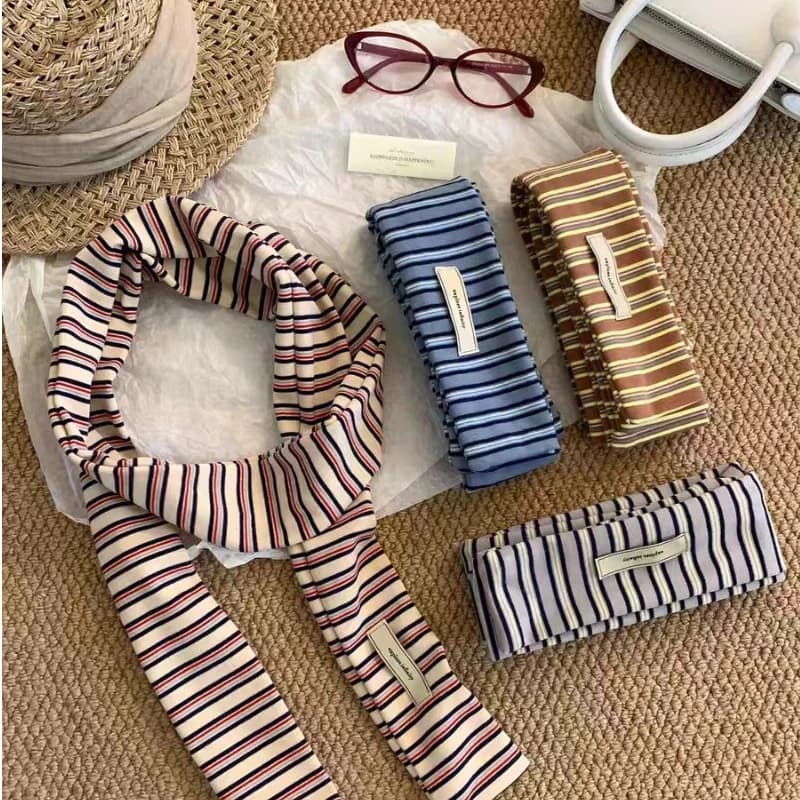 Korean Narrow Blue And White Striped Scarf Retro Sweet And Cool Girl Decoration Scarf Women Autumn Winter Warm Versatile Scarf