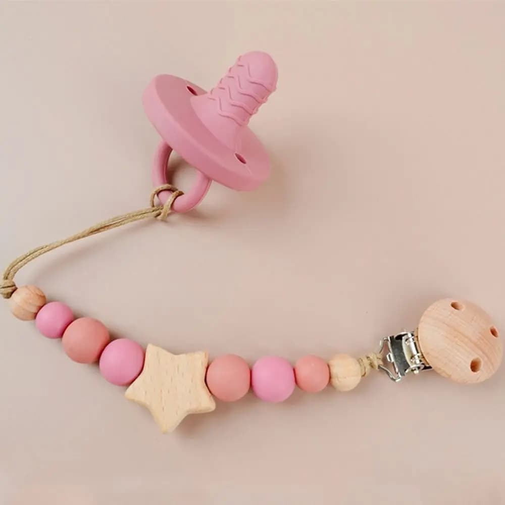 Clip per ciuccio Clip per porta ciuccio Stella in legno Catena per ciuccio per bambini Porta succhietto Clip per porta capezzoli Cinghie per massaggiagengive per bambini Bambino