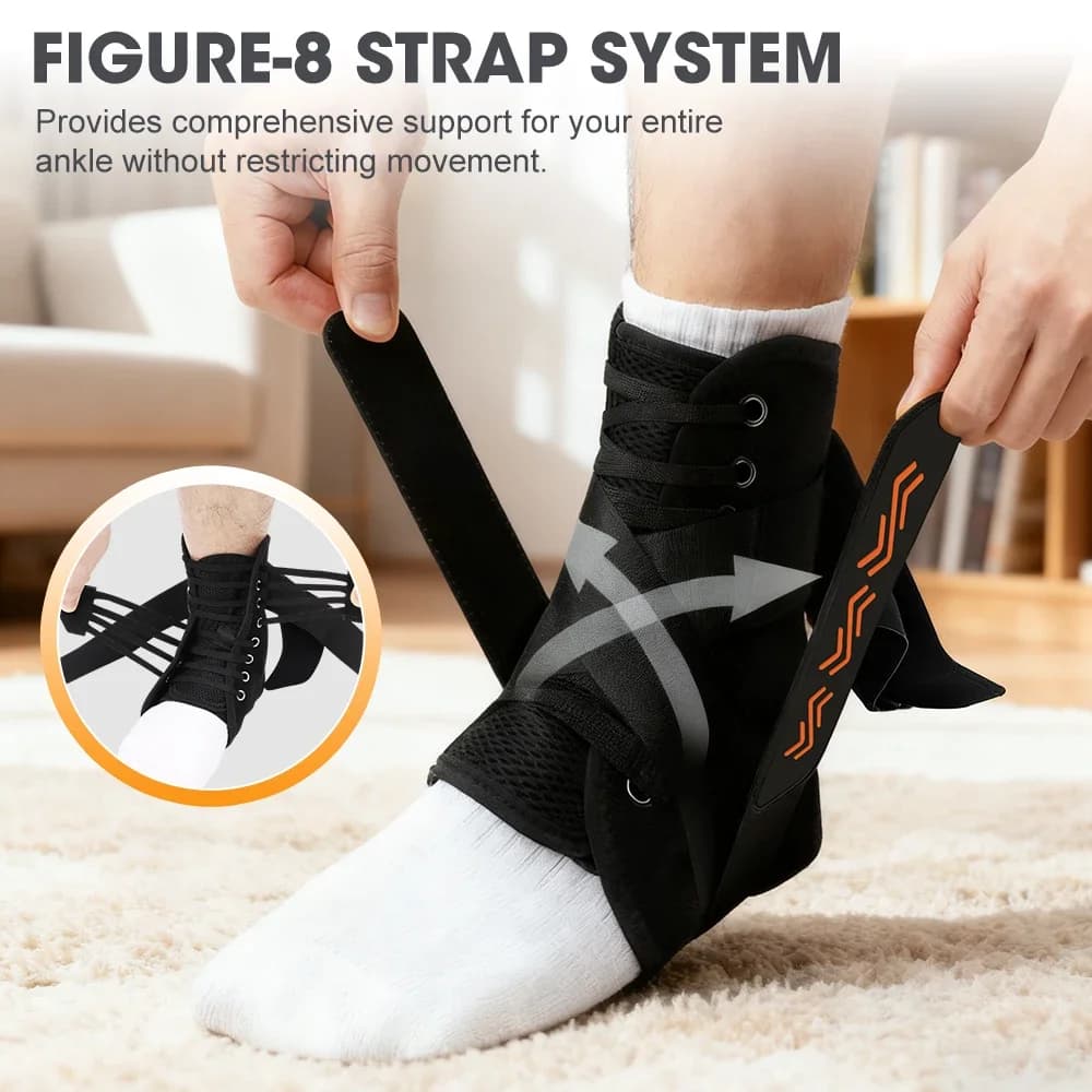 Supporto per Caviglia Ultra Sottile Nero con Allacciatura Rapida 360 ° Fascia Stabilizzante Protettiva con Supporto Laterale Imbottito per Recupero da Lesioni e Distorsioni