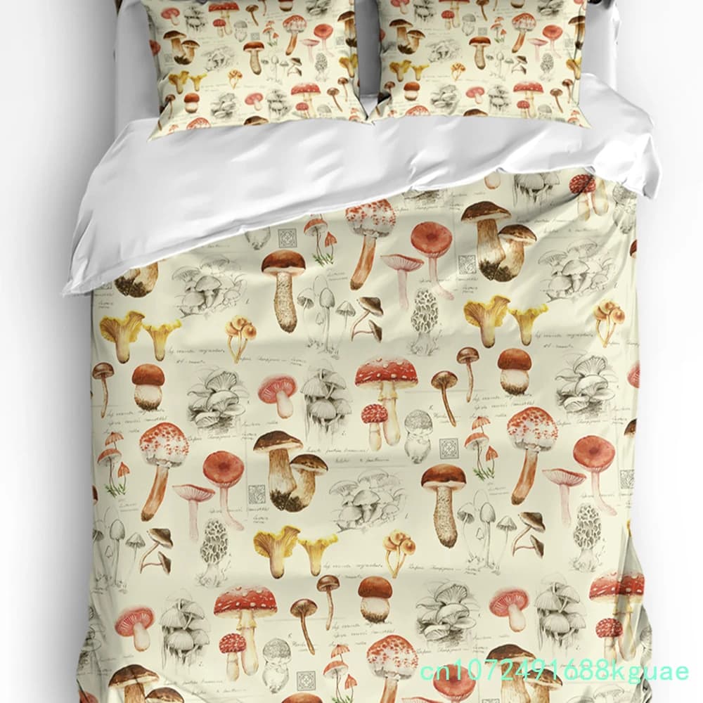 Mushroom Plant Vintage 3pcs Bedding Set For Double Bed Home Textile Duvet Cover Quilt Cover Pillowcase